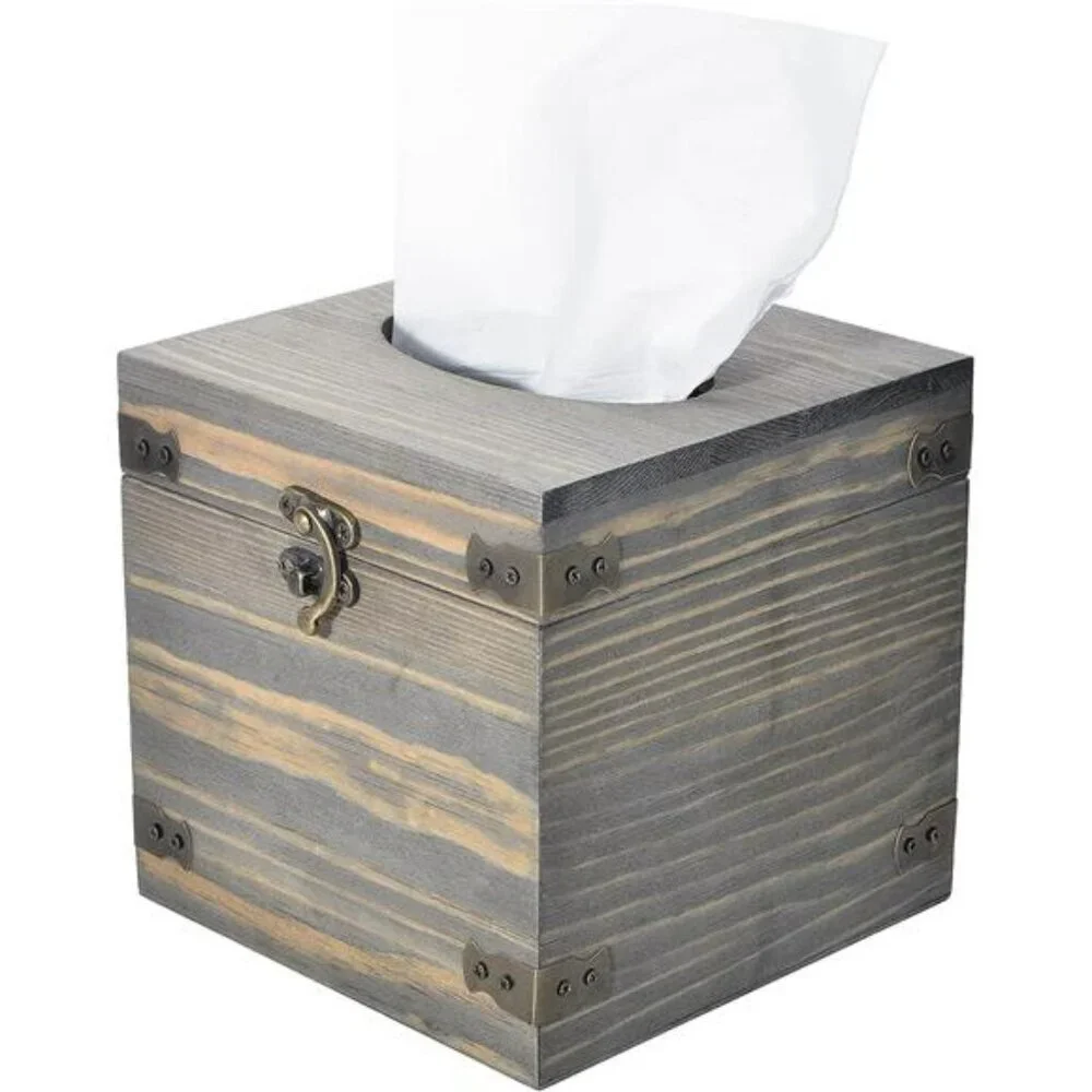 Rustic wood tissue box cover square vintage tissue holder bathroom kitchen decor